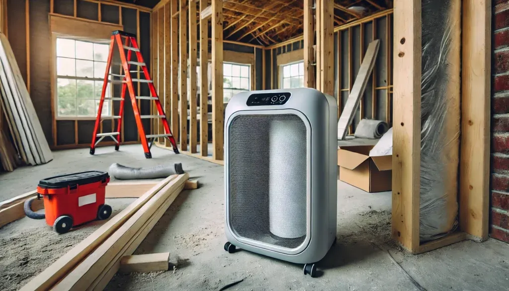 Air purifier working during a remodel in Houston to protect air quality