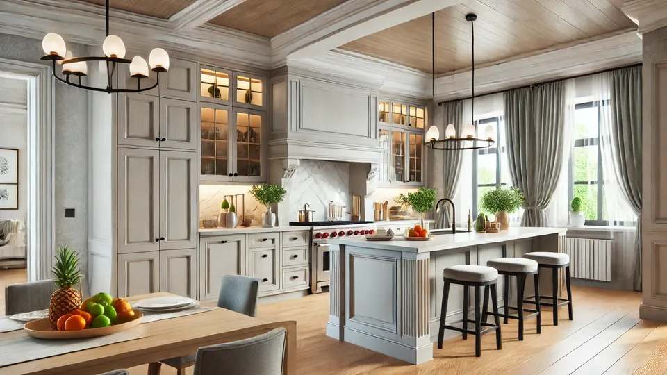 A beautiful modern kitchen with custom cabinetry and a central island