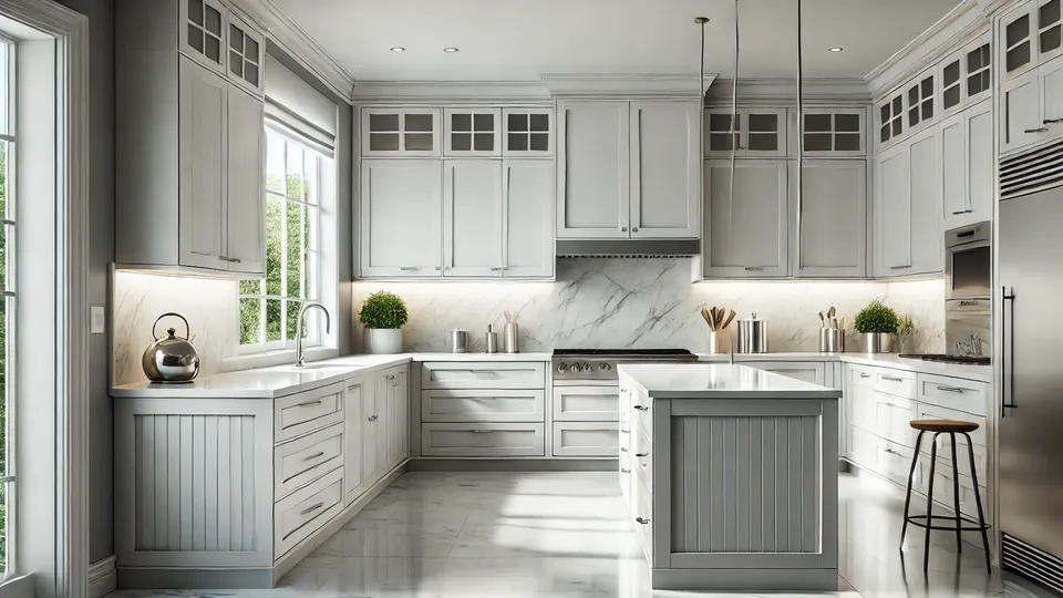 Modern kitchen with refaced cabinets featuring sleek white veneers and updated stainless-steel hardware.