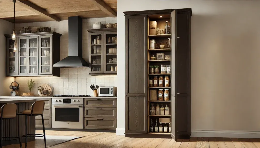 Contemporary kitchen with sleek appliances and minimalist cabinetry, featuring clean lines and integrated storage solutions.