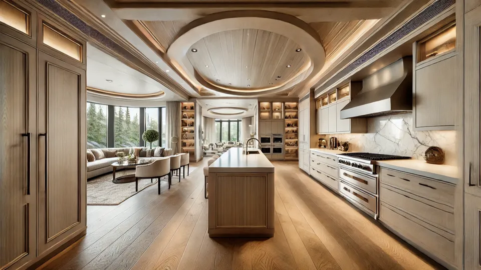 A modern luxury home interior featuring custom cabinets with clean lines, premium finishes, and a minimalist aesthetic.