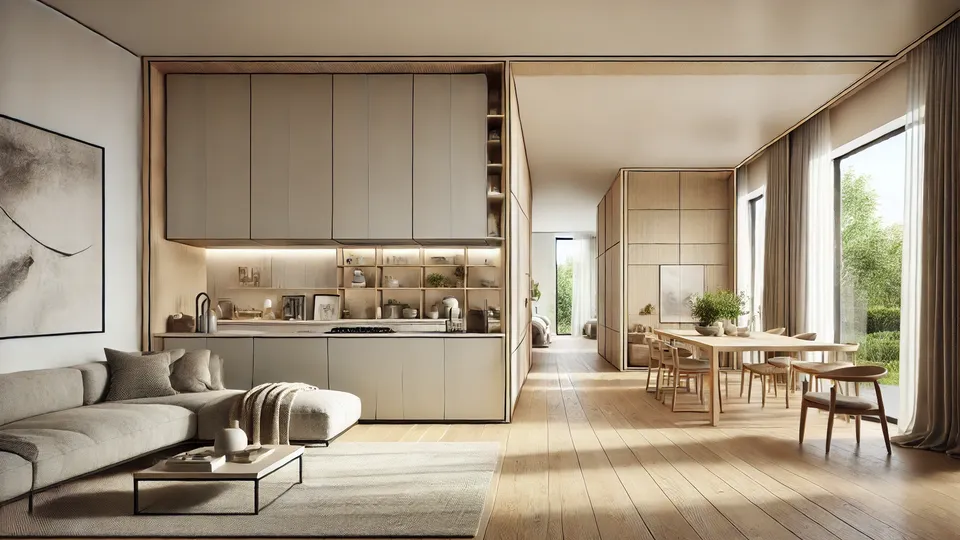 Expansive open-concept cabinets in a modern living space