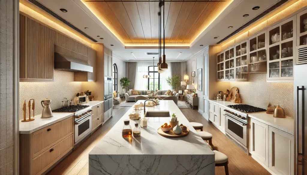 Sleek quartz countertop installed in a busy family kitchen