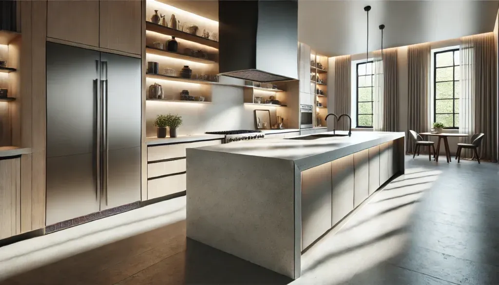 Kitchen island displaying a distinctive edge profile on the countertop