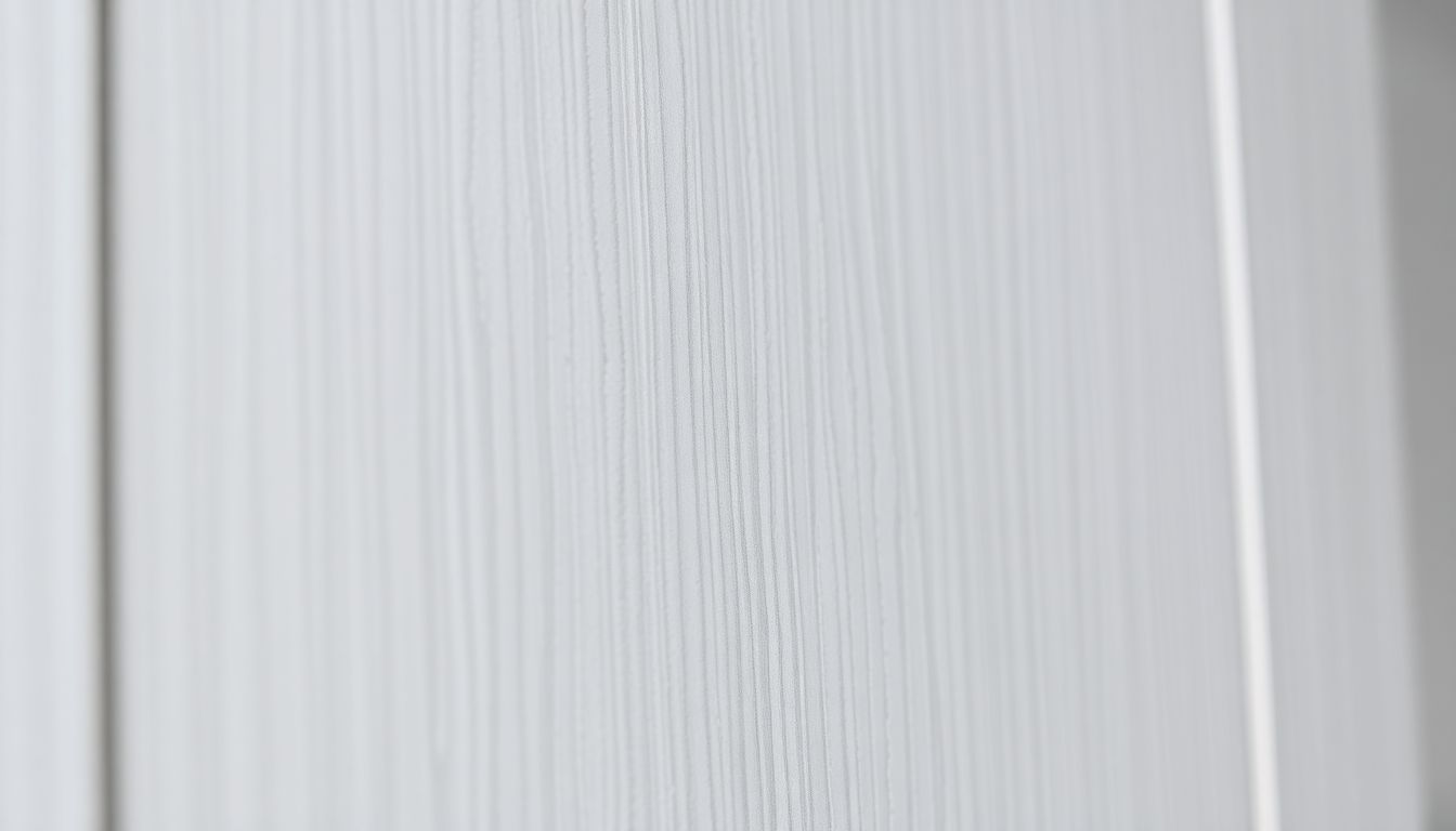 Close-up of a textured laminate cabinet door in neutral gray, displaying subtle grain patterns and a smooth matte finish, highlighting its durability for low-maintenance cabinets and durable cabinet materials in custom kitchen cabinets.