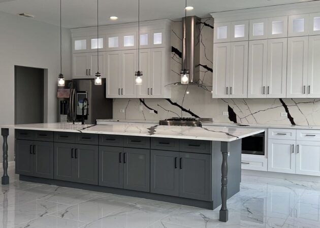Dark Gray And White Kitchen